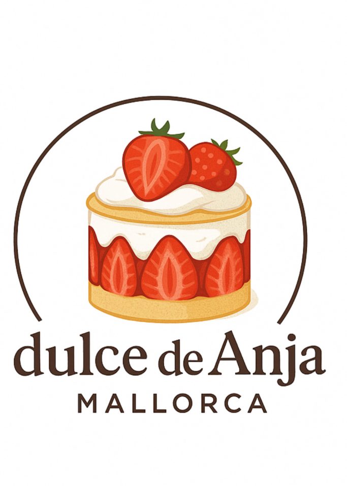 dulce de Anja - Mallorca Logo von "dulce de Anja Mallorca", zeigt eine Erdbeertorte mit Sahne.